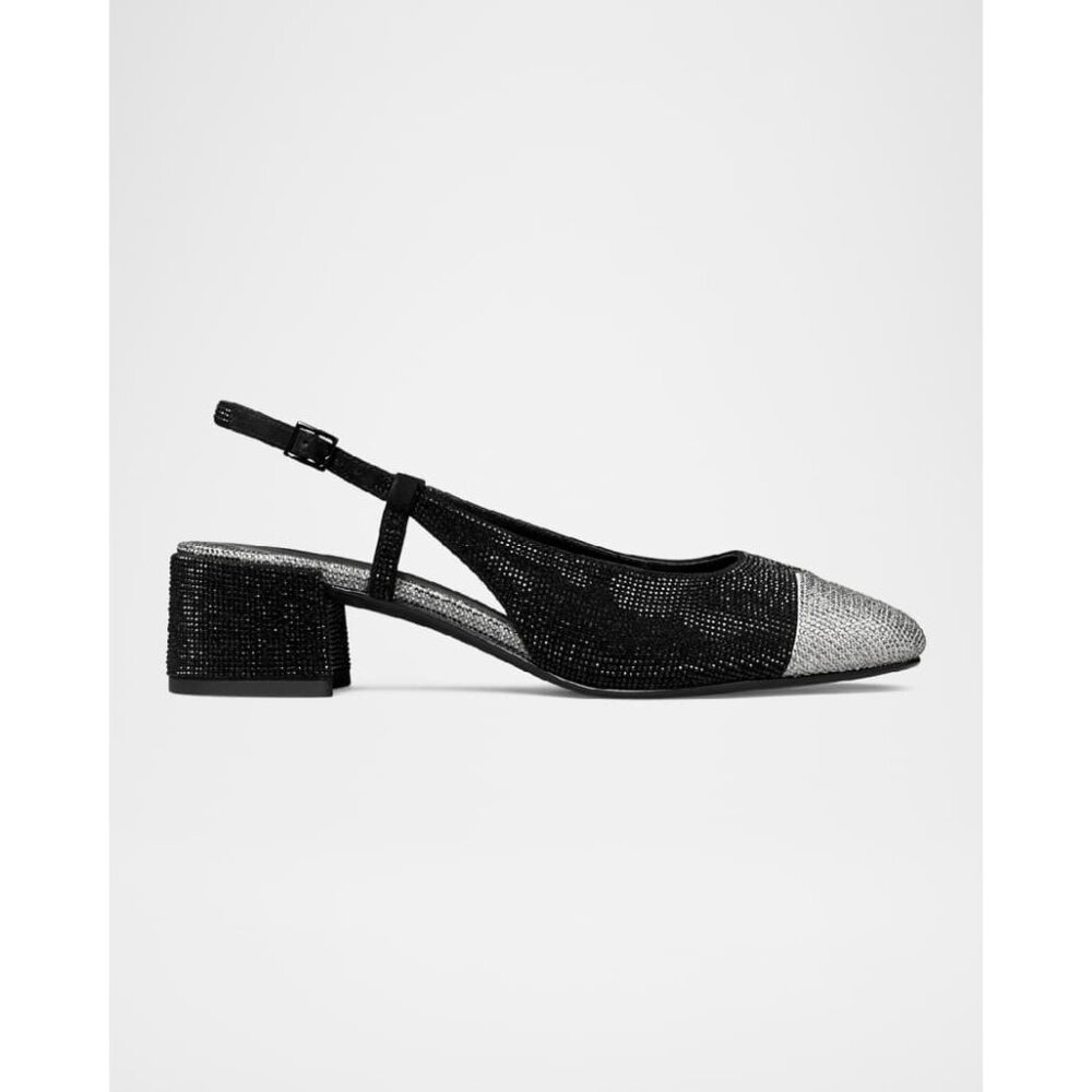 Tory Burch Bicolor black silver Pave Cap-Toe Slingback shoe size 8.5